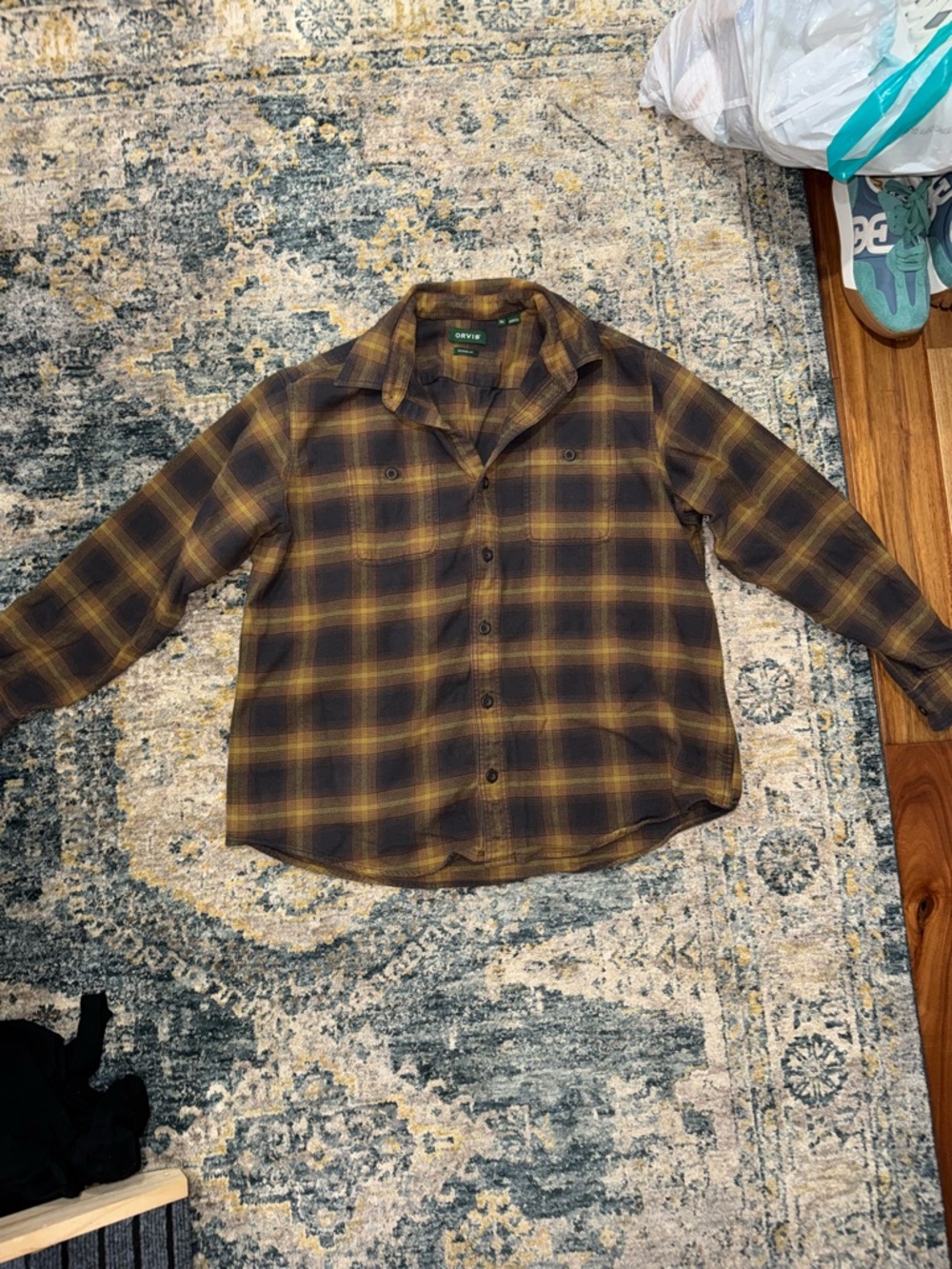 Orvis Brown & Yellow Plaid Button-Down Shirt